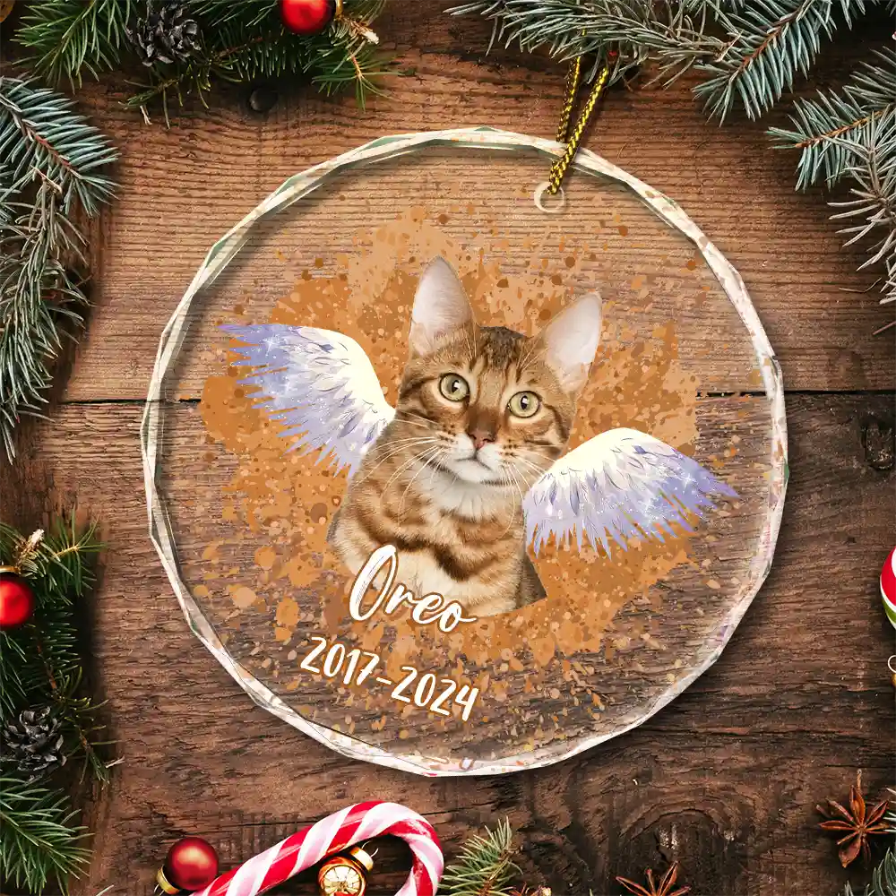 Custom Photo Memorial Dog Cat Pet Christmas - Personalized Circle Glass Ornament ORNA1210