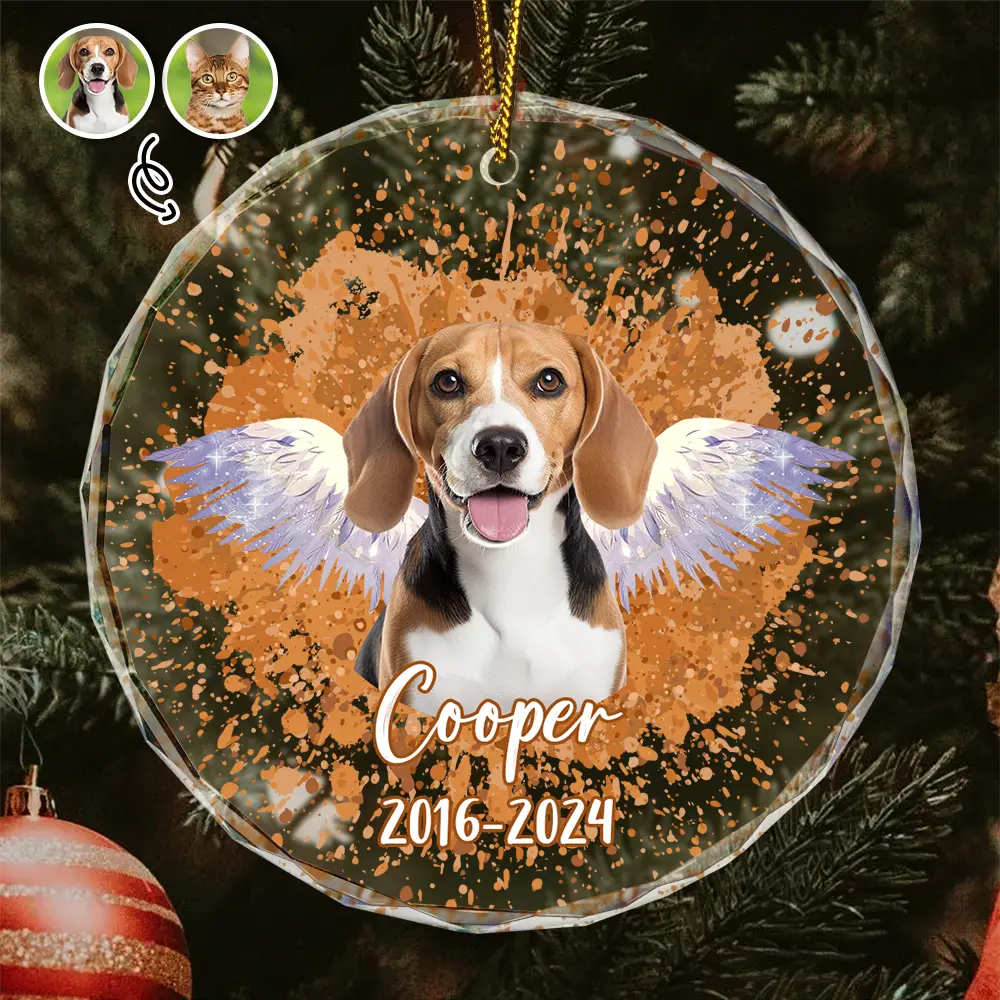 Custom Photo Memorial Dog Cat Pet Christmas - Personalized Circle Glass Ornament ORNA1210