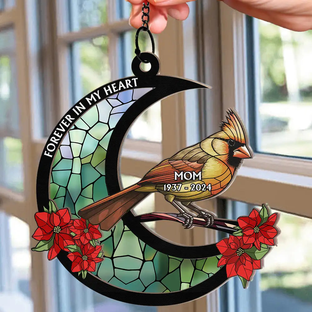 Memorial Cardinal Stained Glass Moon - Personalized Window Hanging Suncatcher Ornament ORNA1210