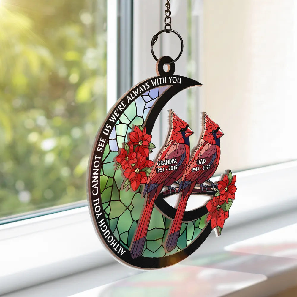 Memorial Cardinal Stained Glass Moon - Personalized Window Hanging Suncatcher Ornament ORNA1210