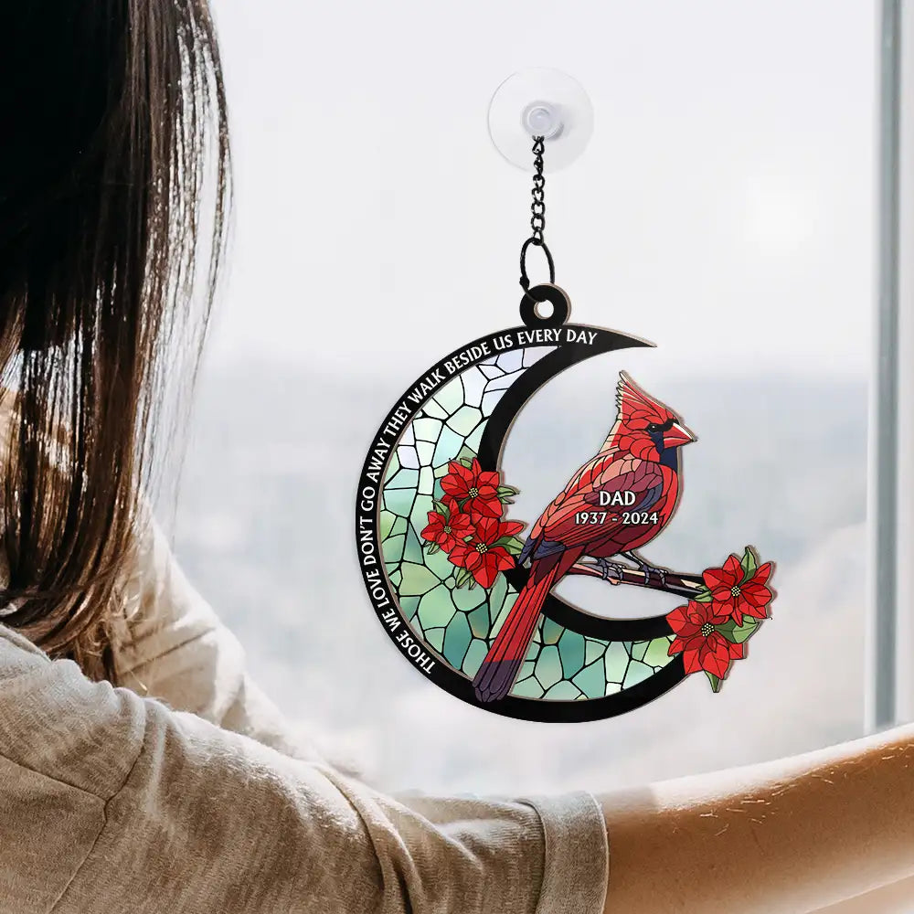 Memorial Cardinal Stained Glass Moon - Personalized Window Hanging Suncatcher Ornament ORNA1210