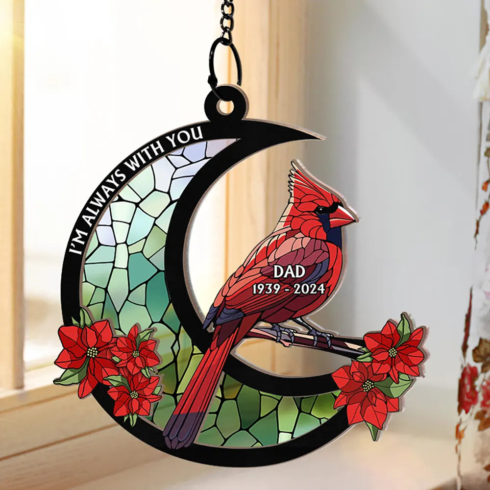 Memorial Cardinal Stained Glass Moon - Personalized Window Hanging Suncatcher Ornament ORNA1210