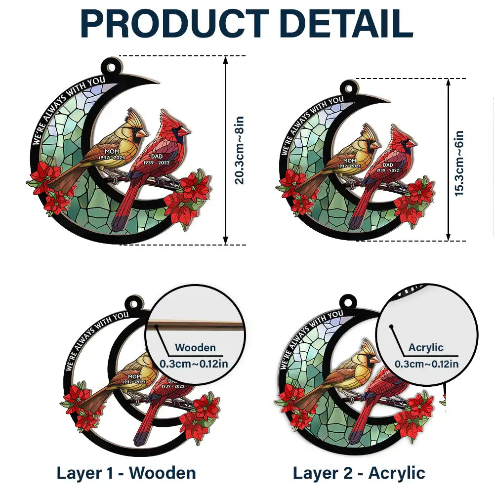 Memorial Cardinal Stained Glass Moon - Personalized Window Hanging Suncatcher Ornament ORNA1210