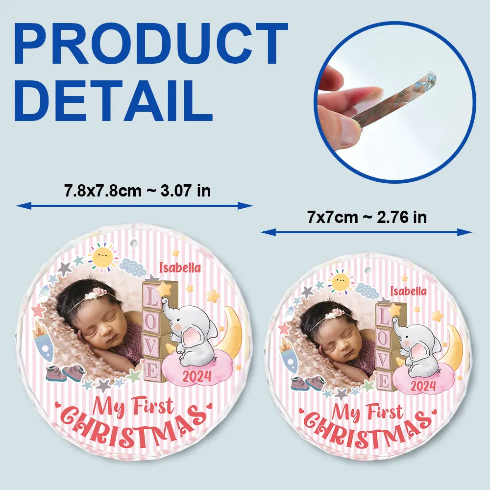 Custom Photo First Christmas Elephant Star - Personalized Circle Glass Ornament ORNA1210