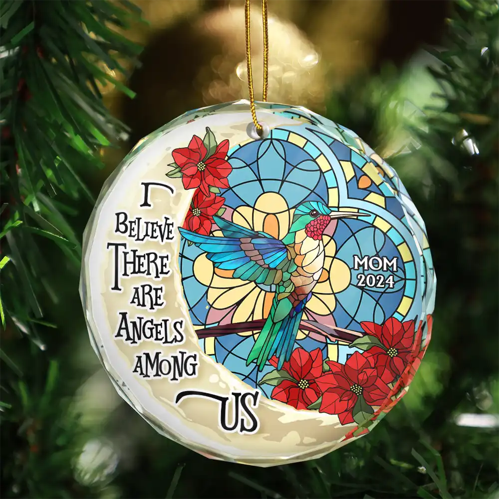 Angels Among Us Memorial - Personalized Circle Glass Ornament ORNA1210