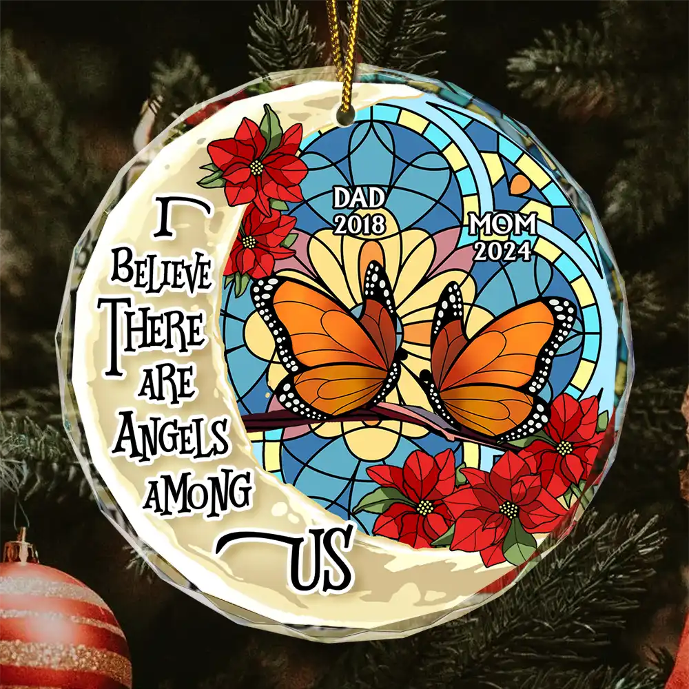 Angels Among Us Memorial - Personalized Circle Glass Ornament ORNA1210