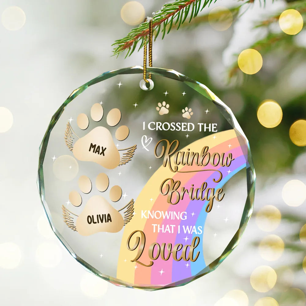 I Crossed The Rainbow Bridge Memorial Pet - Personalized Circle Glass Ornament ORNA1210