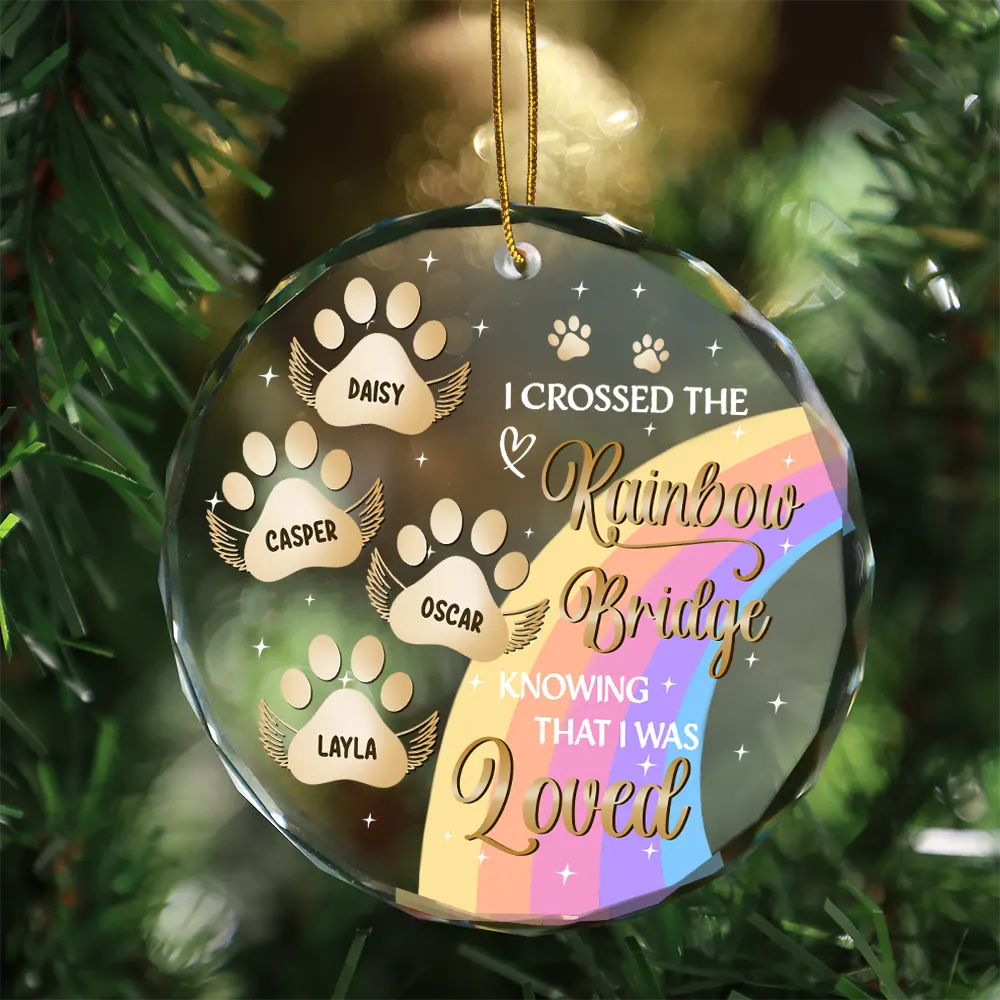 I Crossed The Rainbow Bridge Memorial Pet - Personalized Circle Glass Ornament ORNA1210