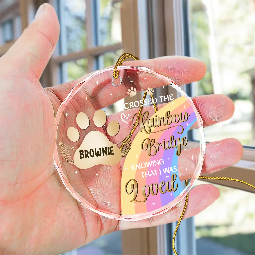 I Crossed The Rainbow Bridge Memorial Pet - Personalized Circle Glass Ornament ORNA1210