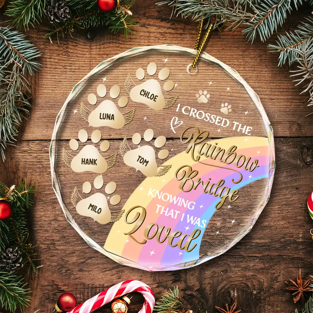 I Crossed The Rainbow Bridge Memorial Pet - Personalized Circle Glass Ornament ORNA1210