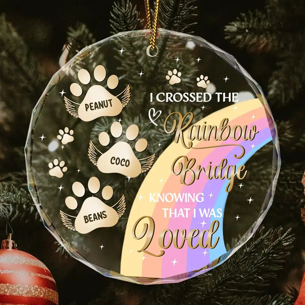 I Crossed The Rainbow Bridge Memorial Pet - Personalized Circle Glass Ornament ORNA1210