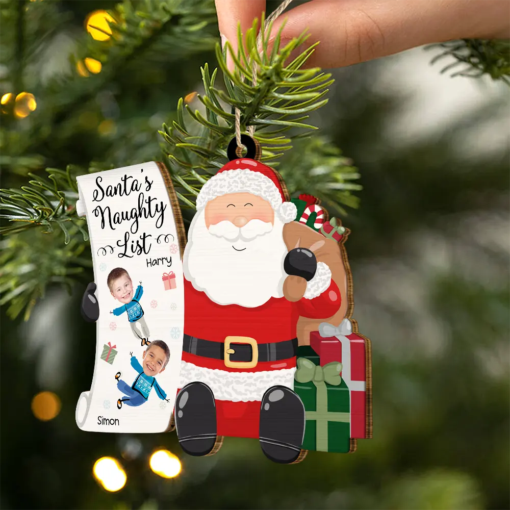 Custom Photo Kid Faces Santa's Nice List - Personalized Custom Shaped Wooden Ornament ORNA1210