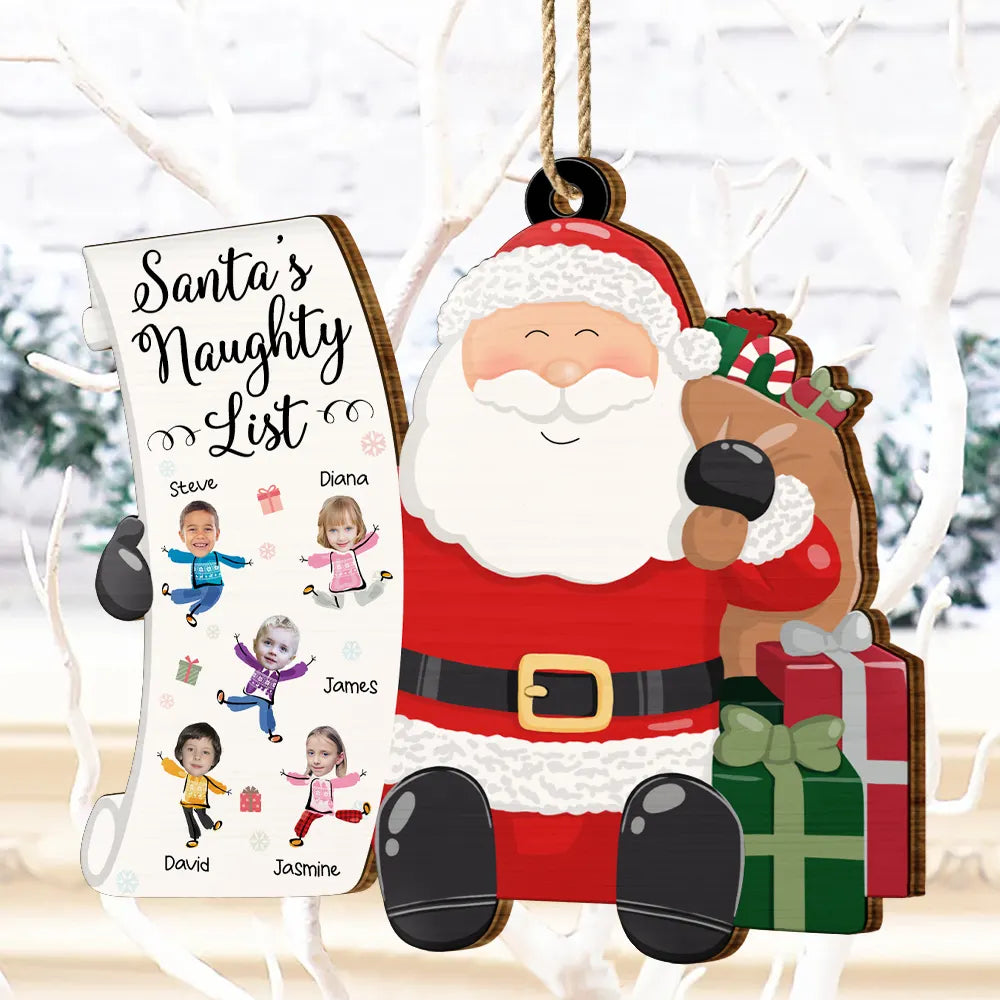 Custom Photo Kid Faces Santa's Nice List - Personalized Custom Shaped Wooden Ornament ORNA1210