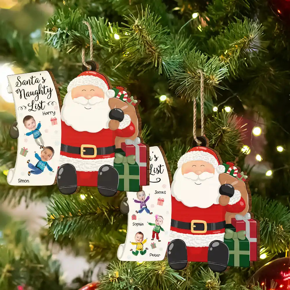 Custom Photo Kid Faces Santa's Nice List - Personalized Custom Shaped Wooden Ornament ORNA1210