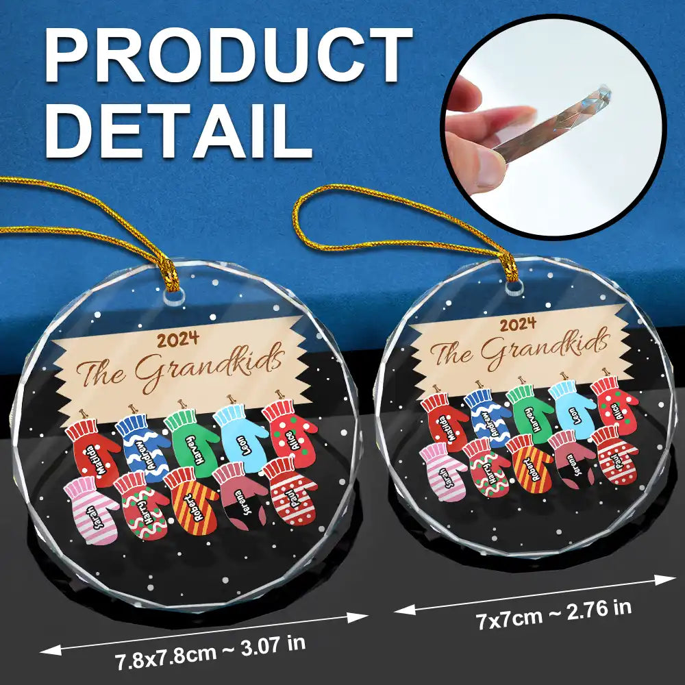 Mittens With Grandkids Names Christmas - Personalized Circle Glass Ornament ORNA1210