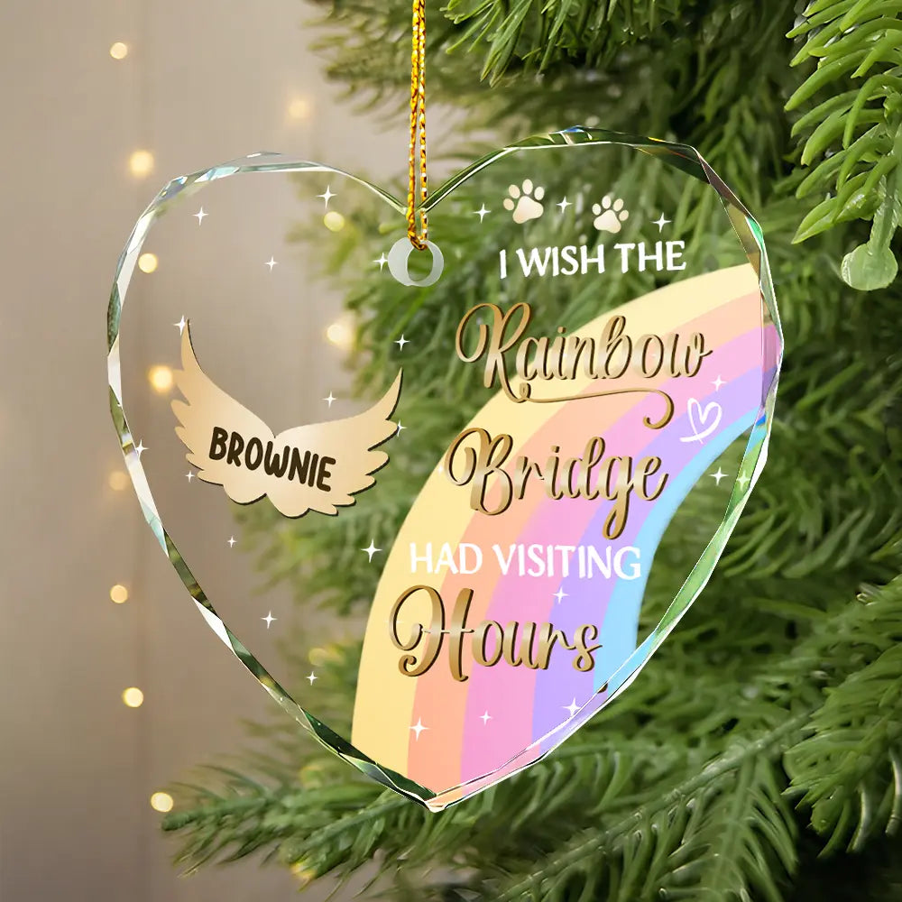 I Crossed The Rainbow Bridge Memorial Pet - Personalized Heart Shaped Glass Ornament ORNA1210