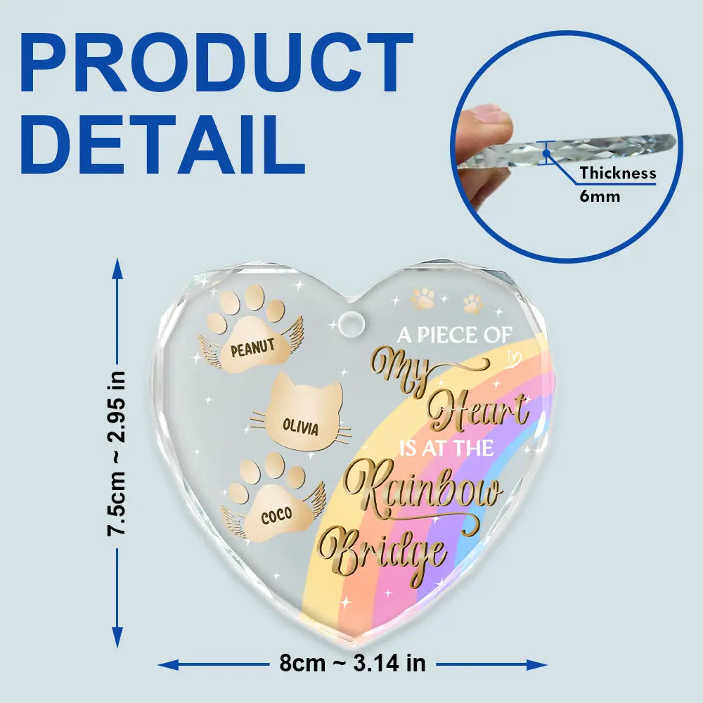 I Crossed The Rainbow Bridge Memorial Pet - Personalized Heart Shaped Glass Ornament ORNA1210