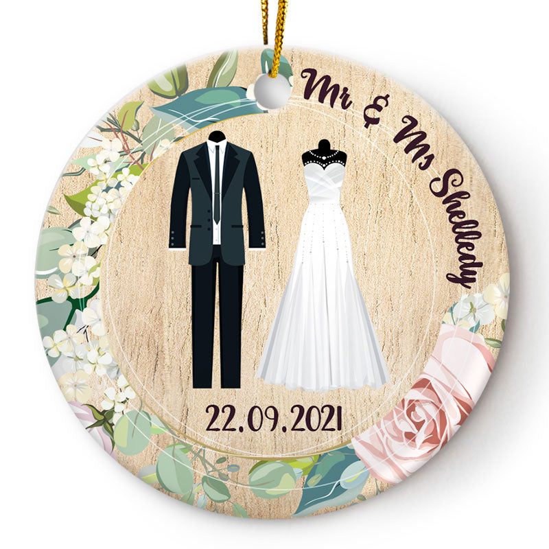 Family Couple Married Wedding Dress - Wedding Gift - Personalized Custom Circle Ceramic Ornament ORNA1210