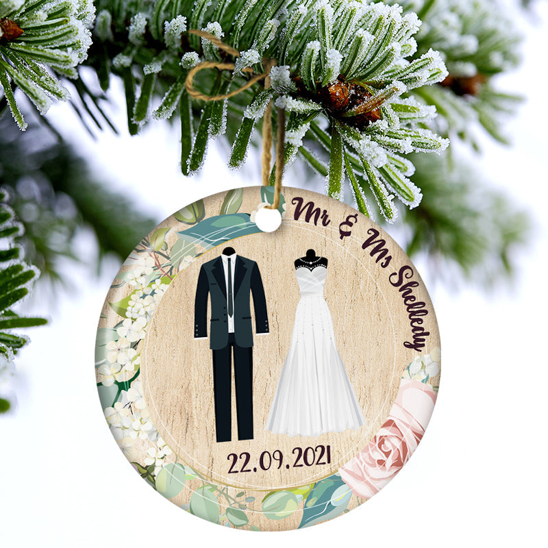 Family Couple Married Wedding Dress - Wedding Gift - Personalized Custom Circle Ceramic Ornament ORNA1210