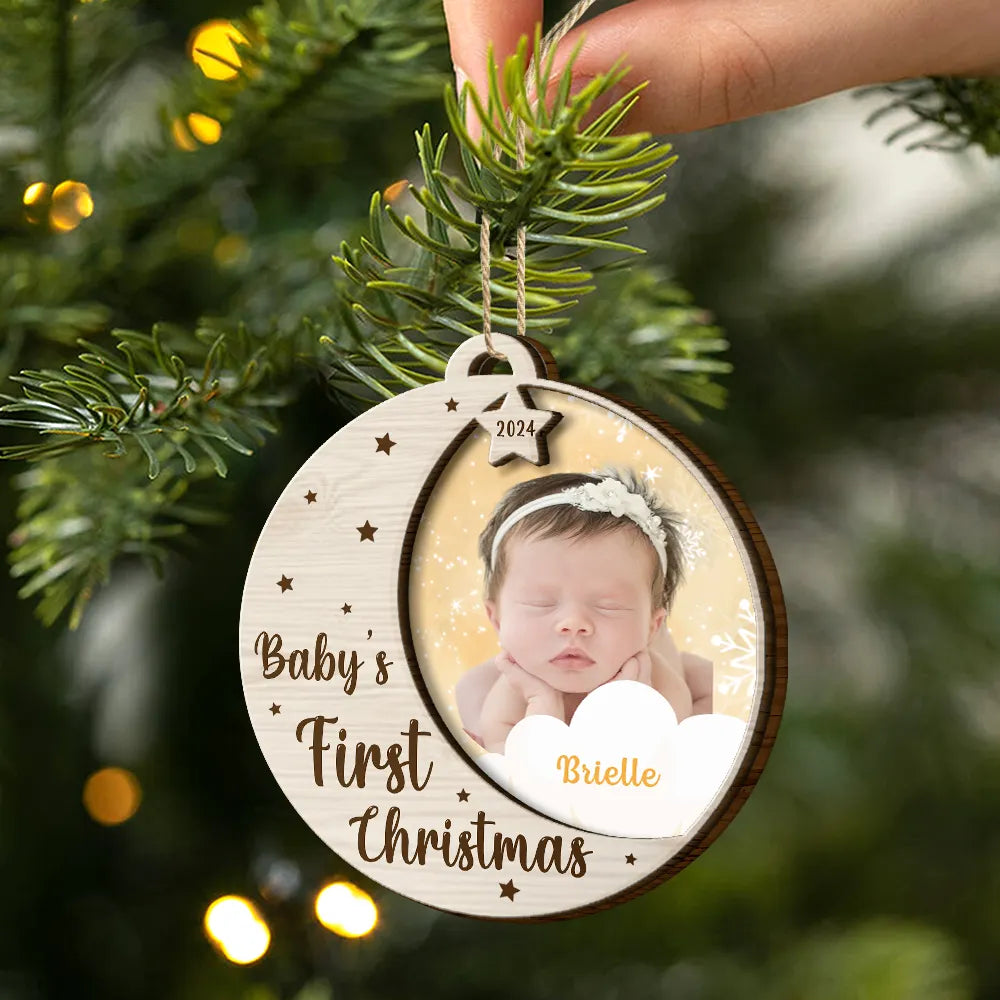 Custom Photo New Baby's First Christmas - Personalized 2-Layered Wooden Ornament ORNA1210