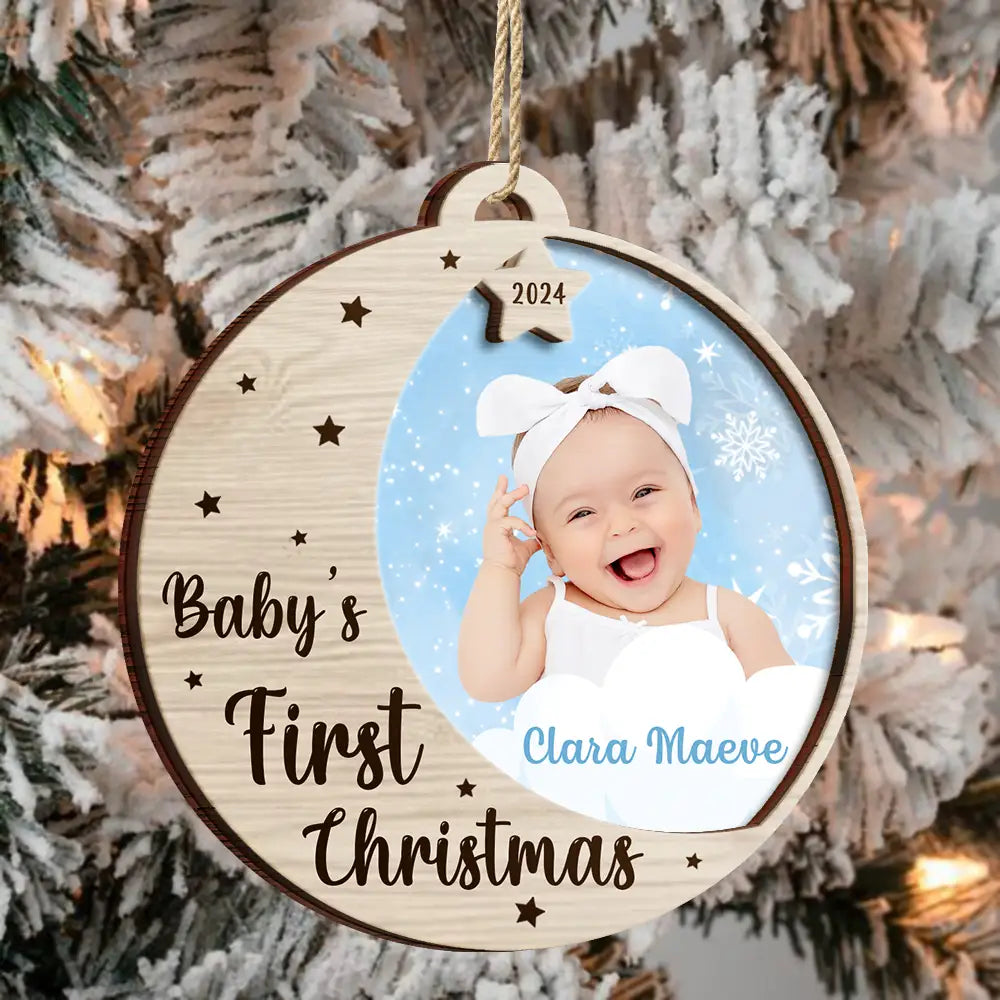 Custom Photo New Baby's First Christmas - Personalized 2-Layered Wooden Ornament ORNA1210