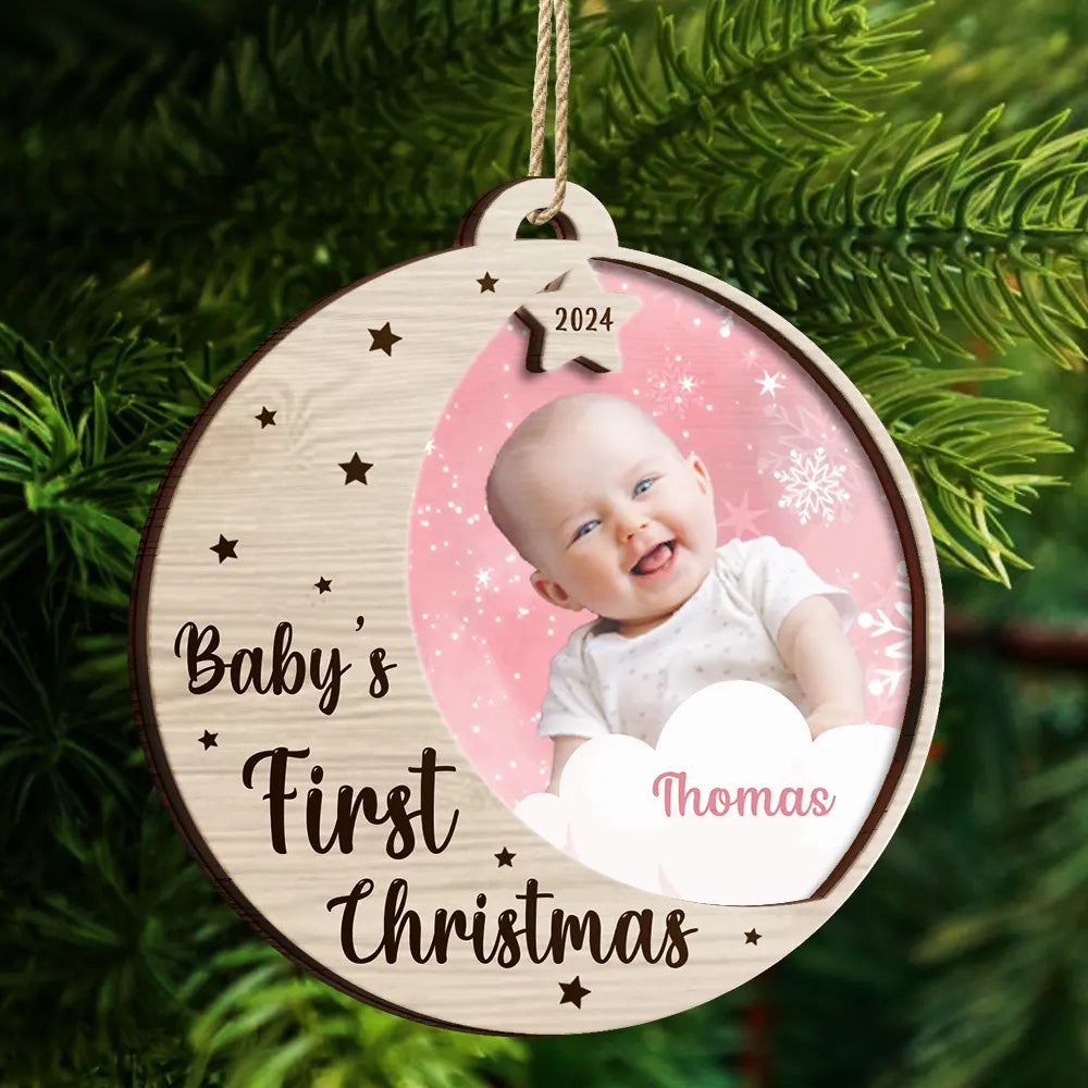 Custom Photo New Baby's First Christmas - Personalized 2-Layered Wooden Ornament ORNA1210