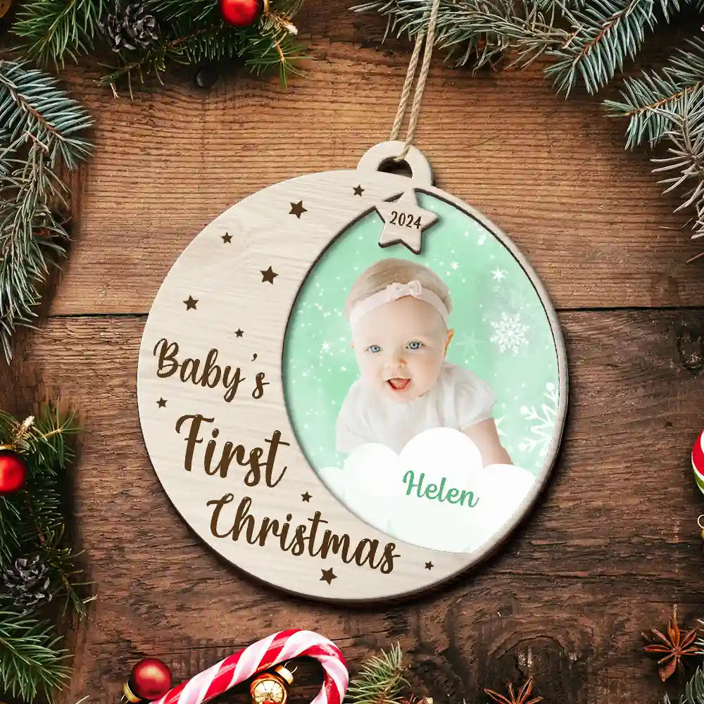Custom Photo New Baby's First Christmas - Personalized 2-Layered Wooden Ornament ORNA1210