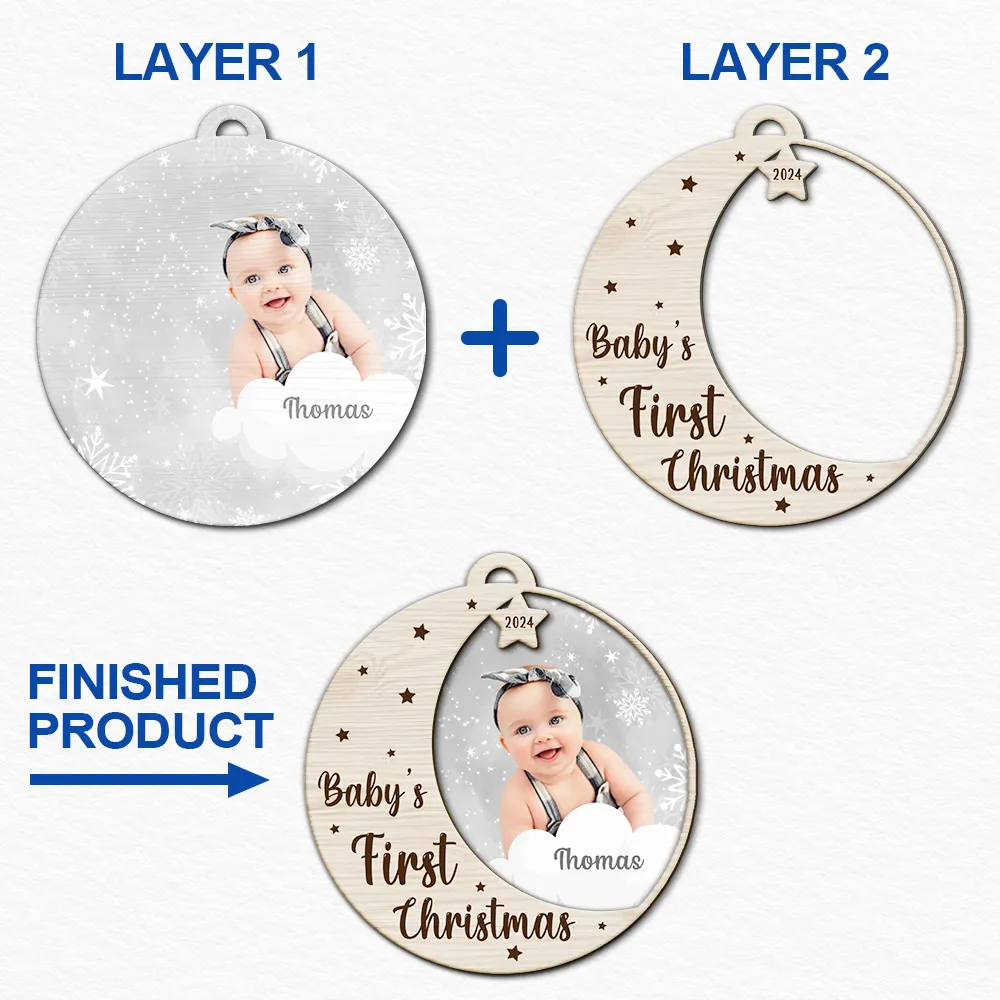 Custom Photo New Baby's First Christmas - Personalized 2-Layered Wooden Ornament ORNA1210