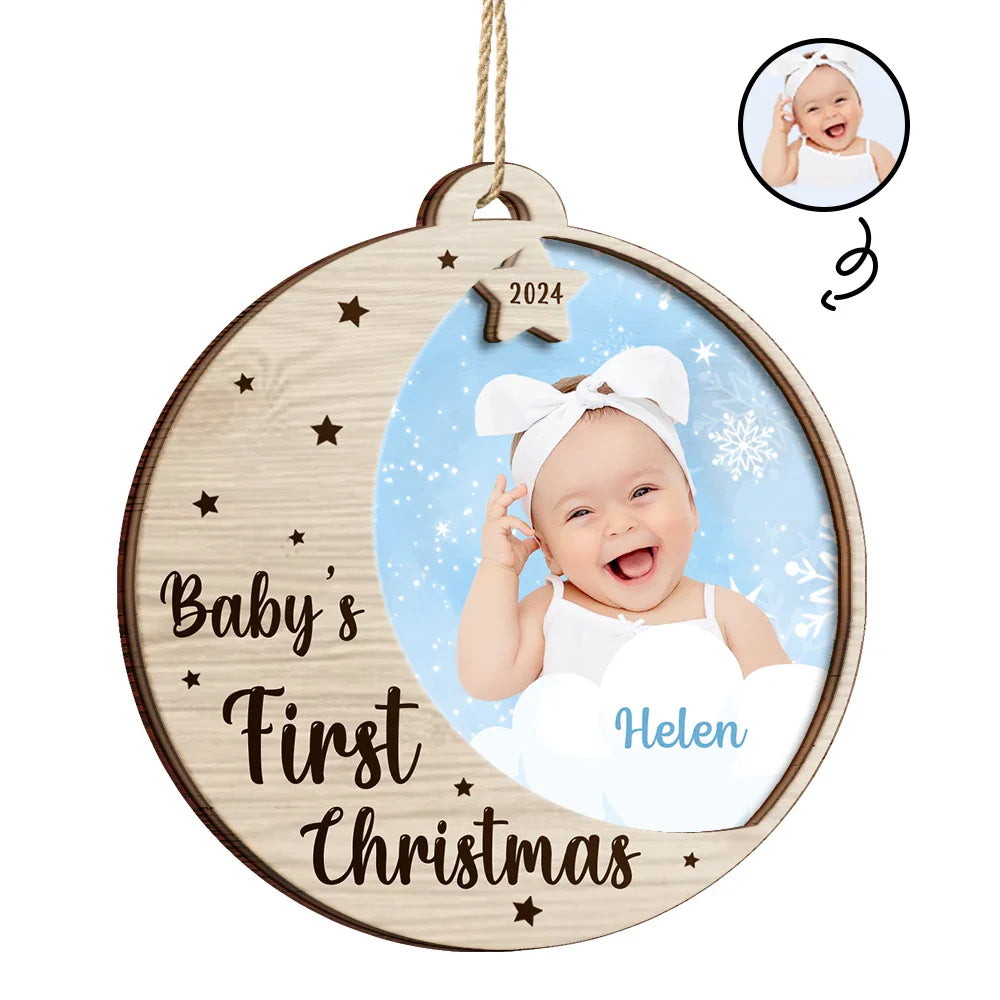 Custom Photo New Baby's First Christmas - Personalized 2-Layered Wooden Ornament ORNA1210