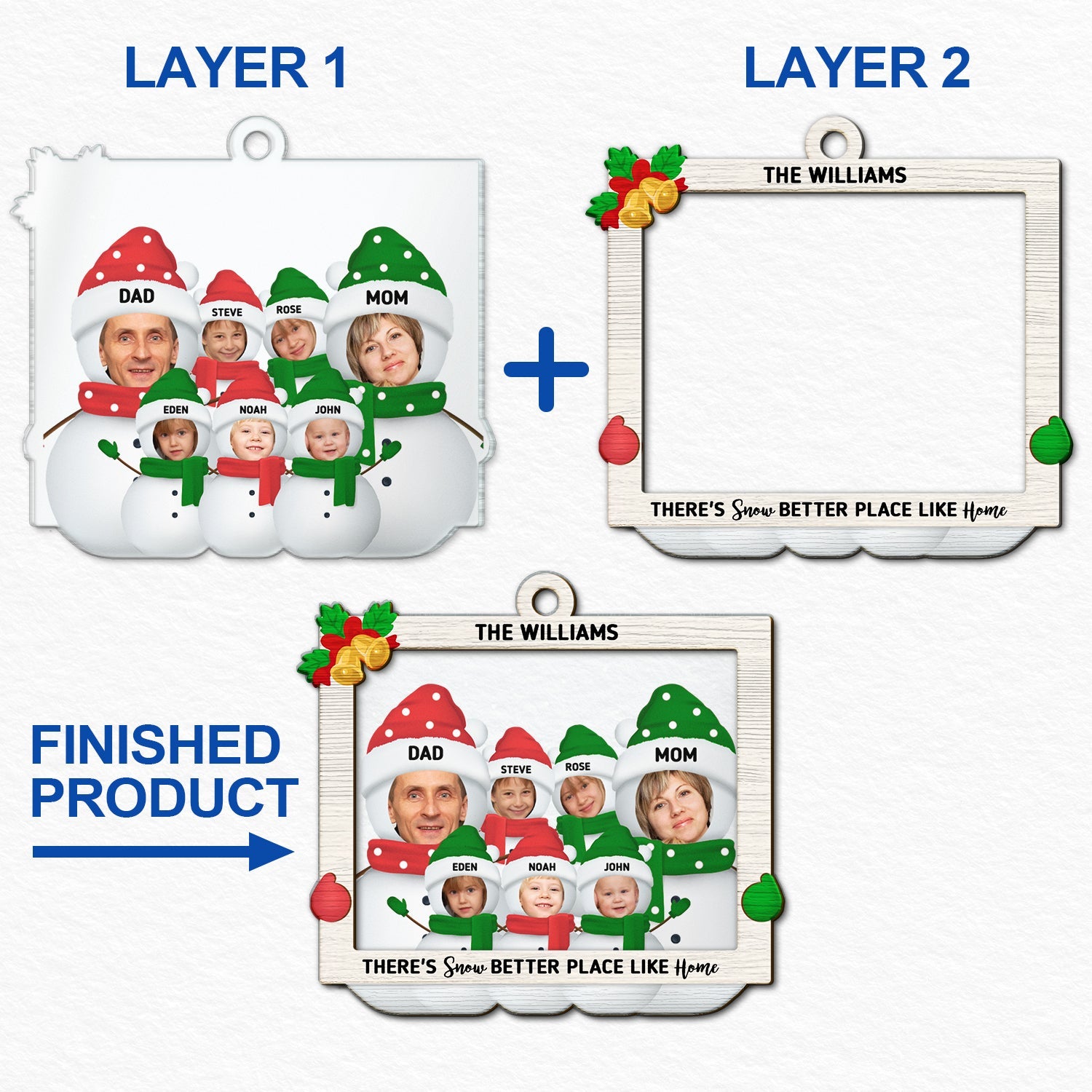 Custom Photo Snow Better Place - Christmas Gift For Couples And Family - Personalized 2-Layered Mix Ornament ORNA1210