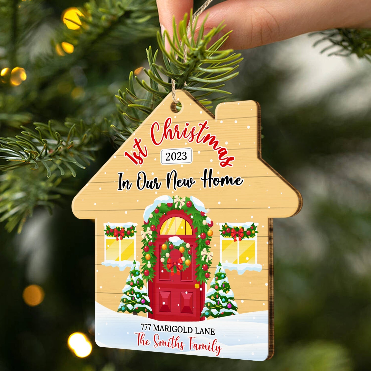 First Christmas In Our New Home - Christmas, Gift For Couple, Family - Personalized Custom Shaped Wooden Ornament ORNA1210