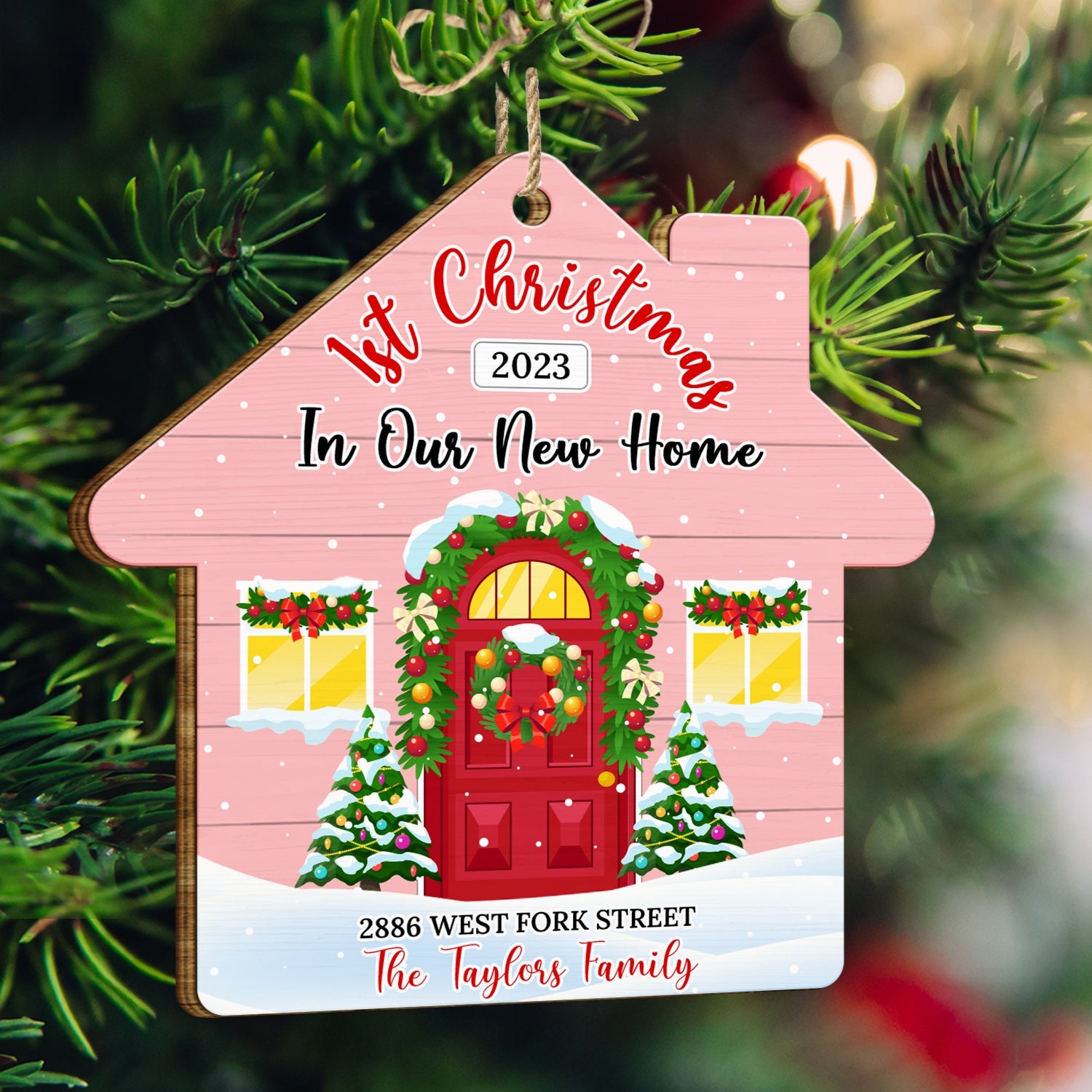 First Christmas In Our New Home - Christmas, Gift For Couple, Family - Personalized Custom Shaped Wooden Ornament ORNA1210