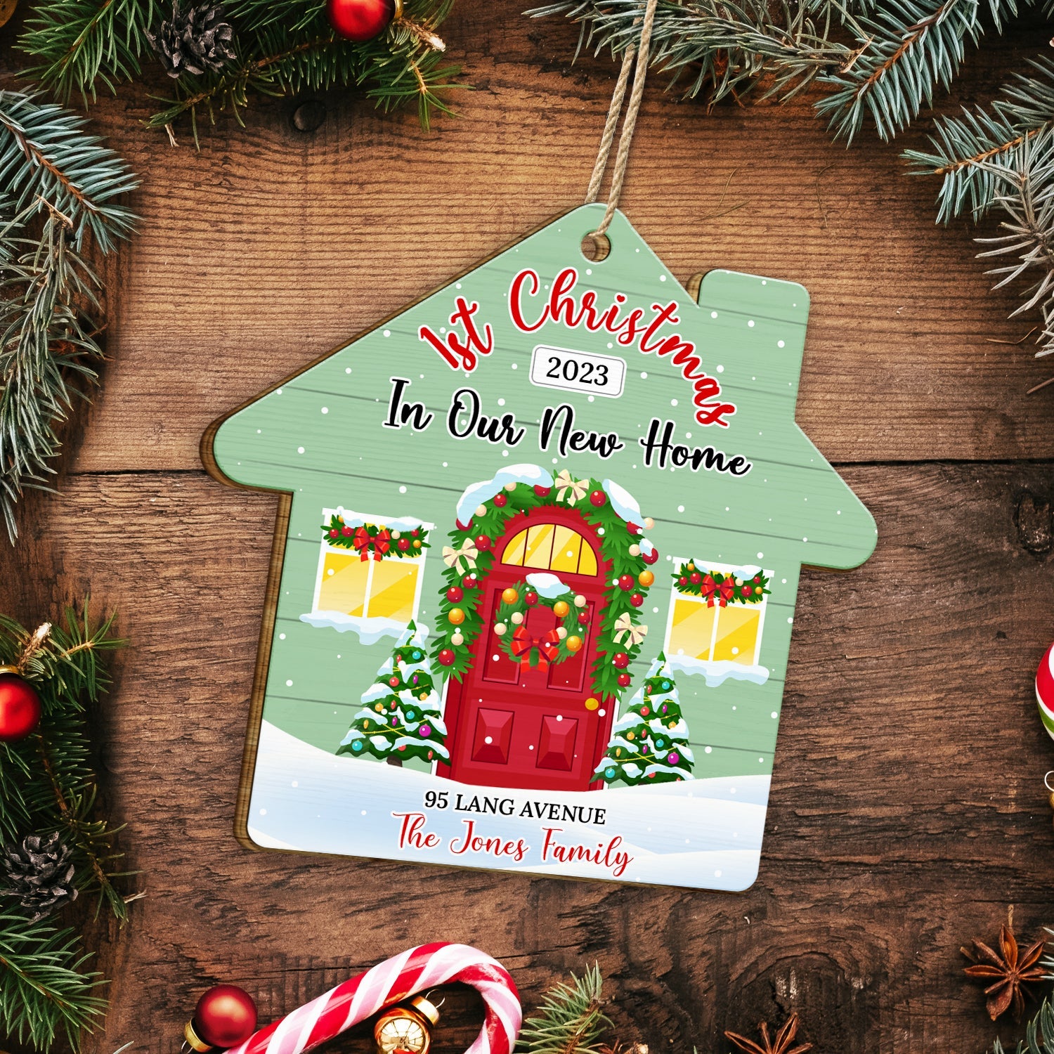 First Christmas In Our New Home - Christmas, Gift For Couple, Family - Personalized Custom Shaped Wooden Ornament ORNA1210