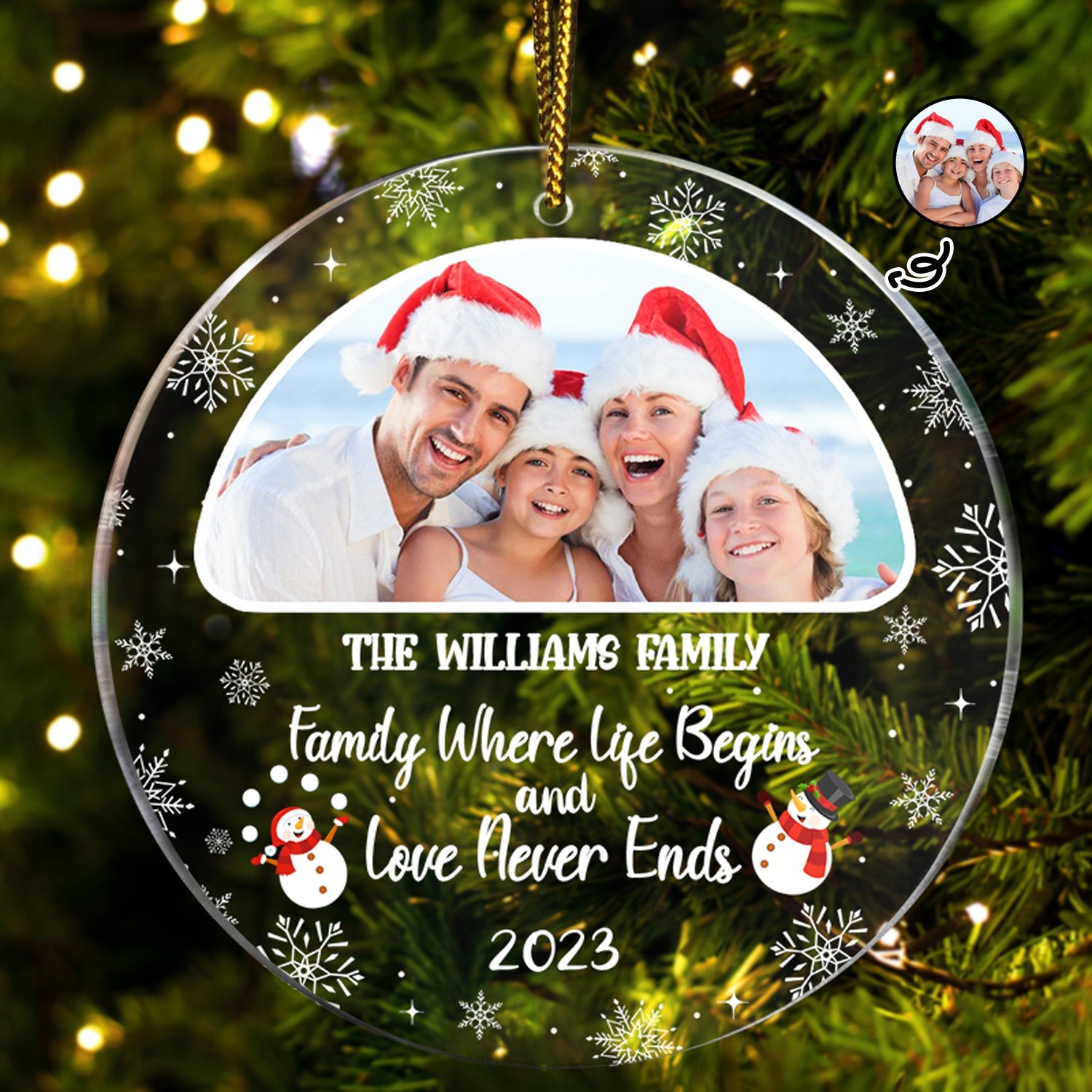 Custom Photo Family Where Life Begins - Gift For Family - Personalized Circle Acrylic Ornament ORNA1210