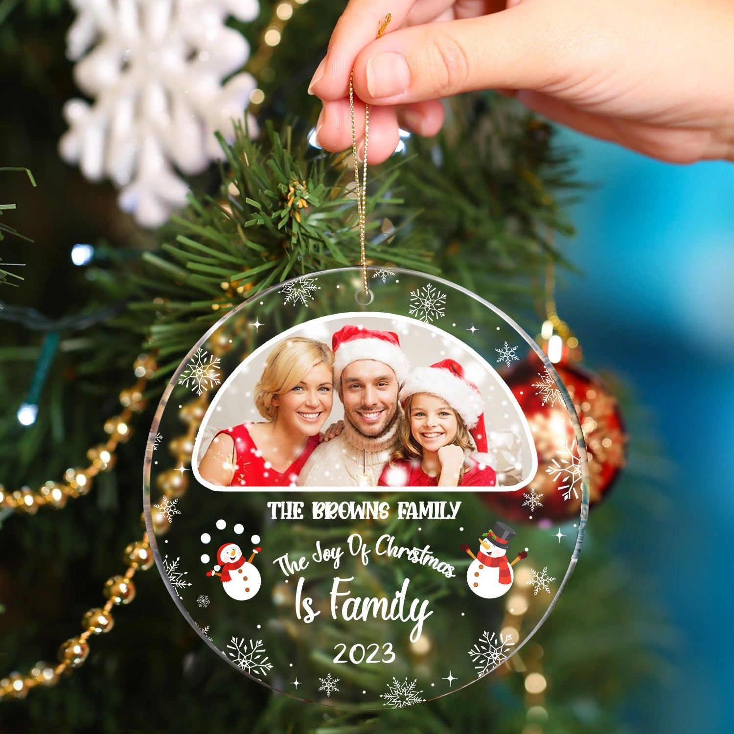 Custom Photo Family Where Life Begins - Gift For Family - Personalized Circle Acrylic Ornament ORNA1210