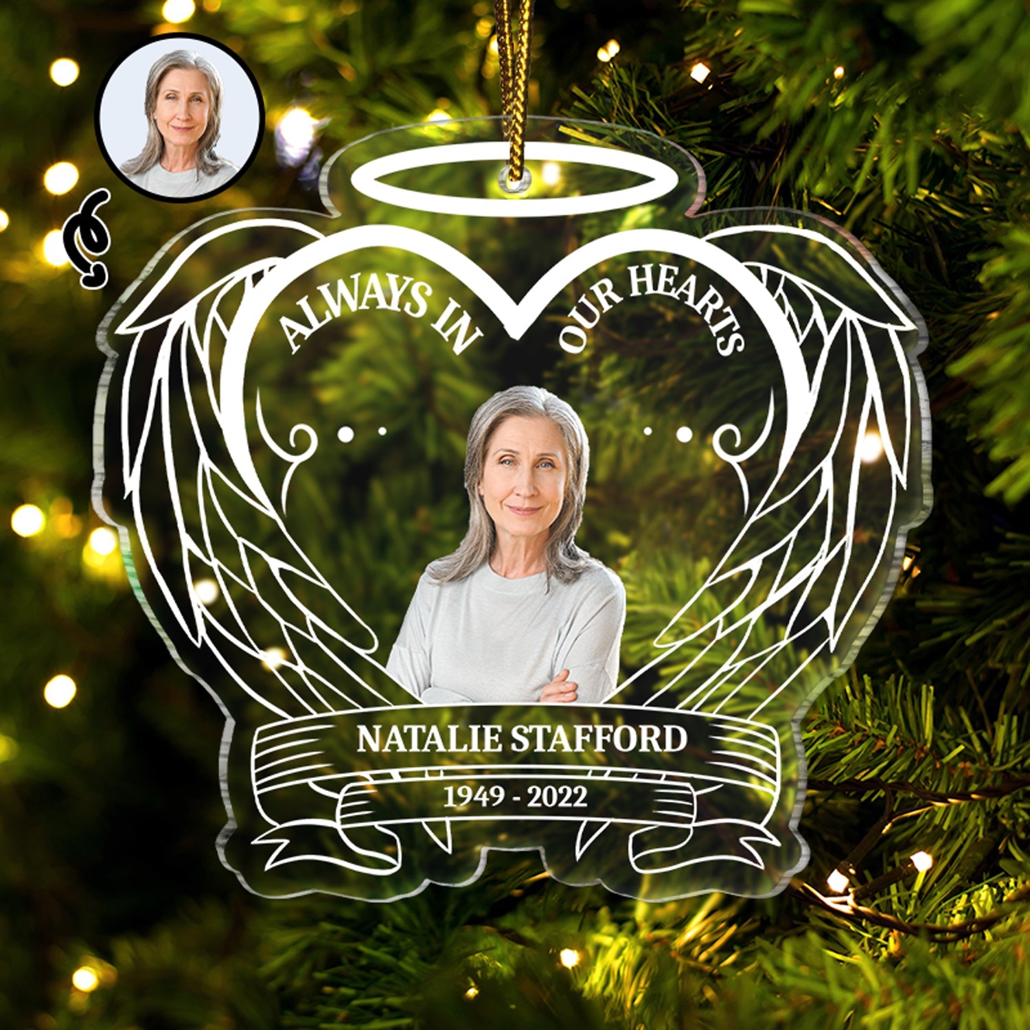 Custom Photo Always In Our Hearts - Christmas, Memorial Gift - Personalized Custom Shaped Acrylic Ornament ORNA1210