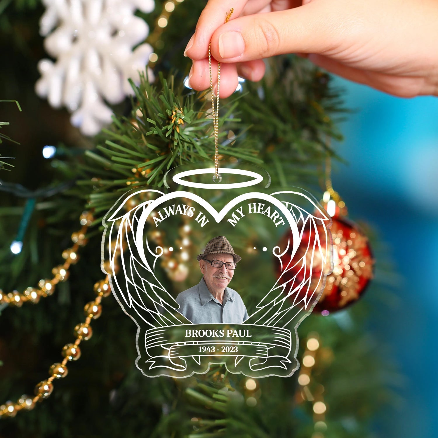 Custom Photo Always In Our Hearts - Christmas, Memorial Gift - Personalized Custom Shaped Acrylic Ornament ORNA1210