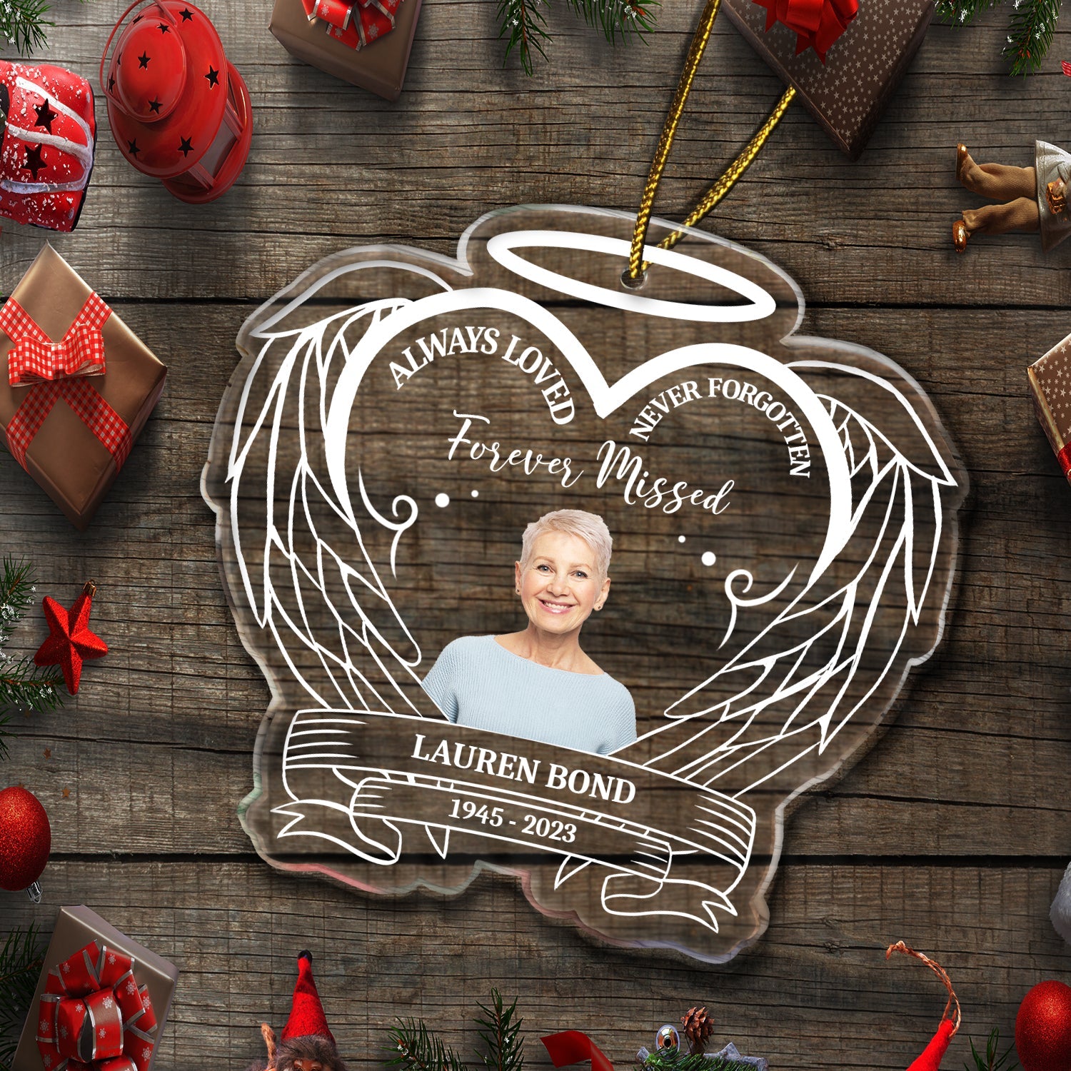 Custom Photo Always In Our Hearts - Christmas, Memorial Gift - Personalized Custom Shaped Acrylic Ornament ORNA1210