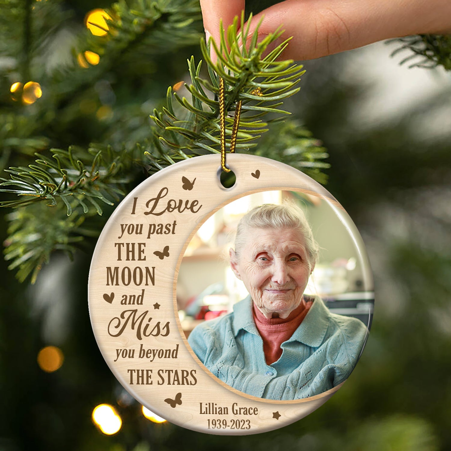 Custom Photo Miss You Beyond The Stars - Christmas, Memorial Gift - Personalized Circle Ceramic Ornament ORNA1210