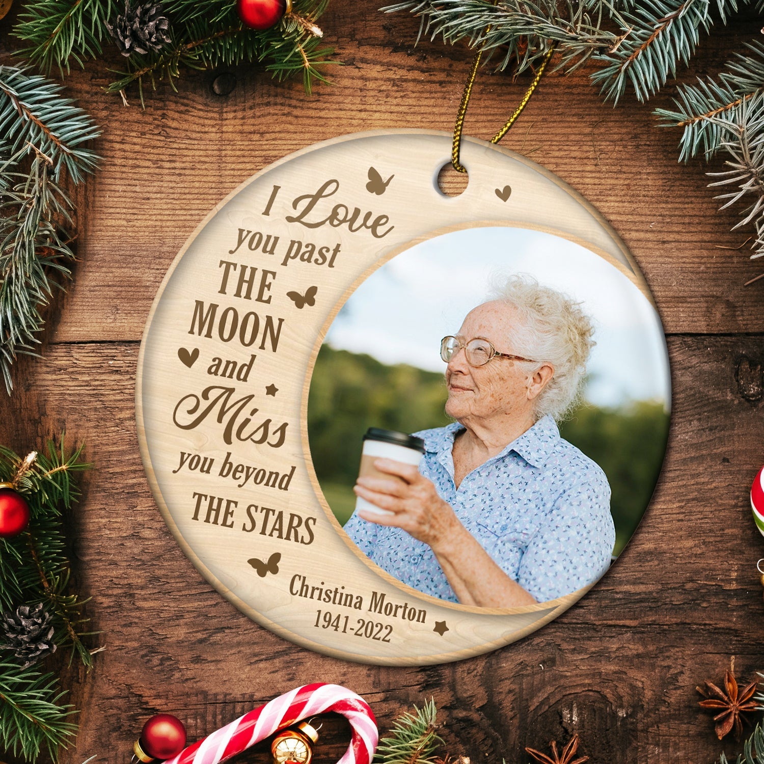 Custom Photo Miss You Beyond The Stars - Christmas, Memorial Gift - Personalized Circle Ceramic Ornament ORNA1210