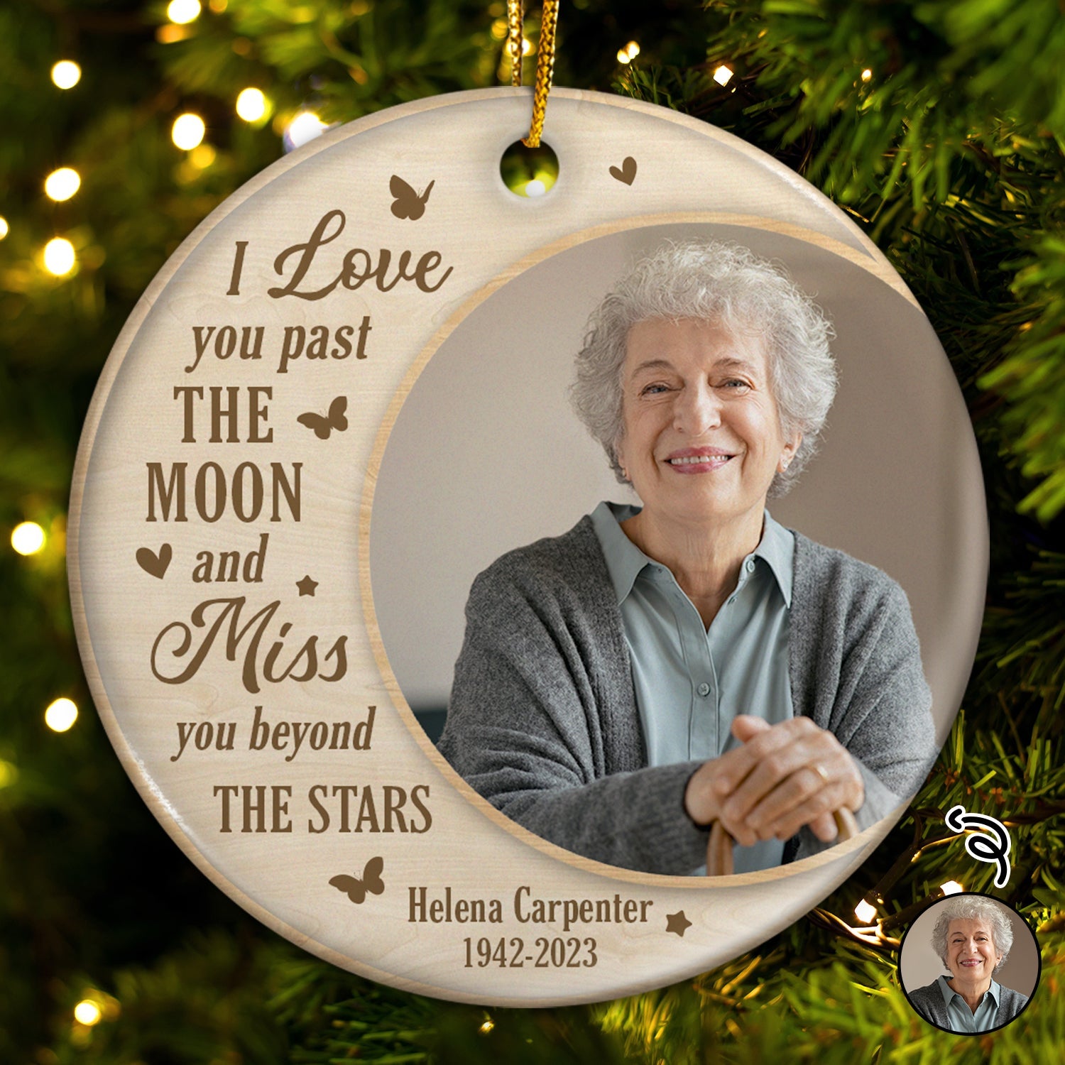 Custom Photo Miss You Beyond The Stars - Christmas, Memorial Gift - Personalized Circle Ceramic Ornament ORNA1210