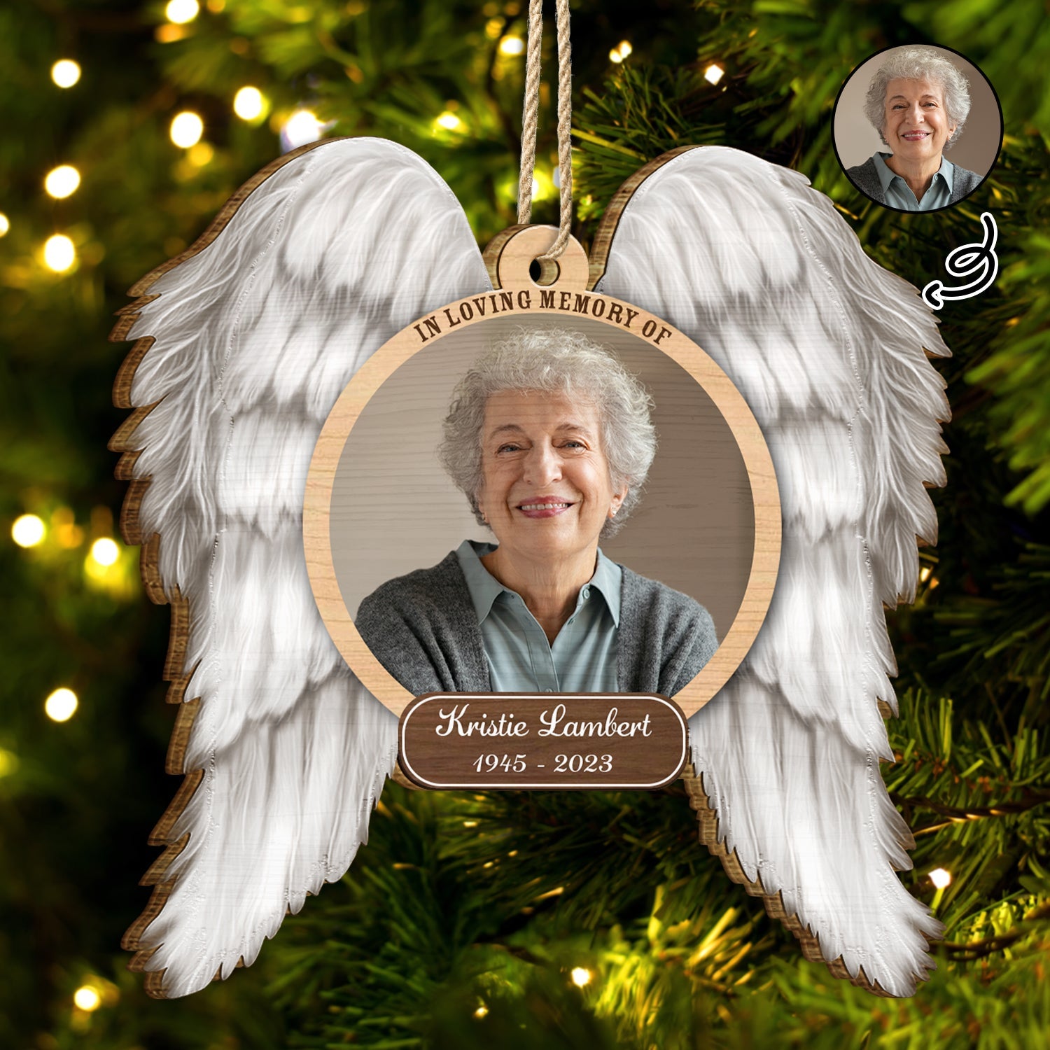 Custom Photo In Loving Memory Angel Wings - Memorial Gift - Personalized Custom Shaped Wooden Ornament ORNA1210
