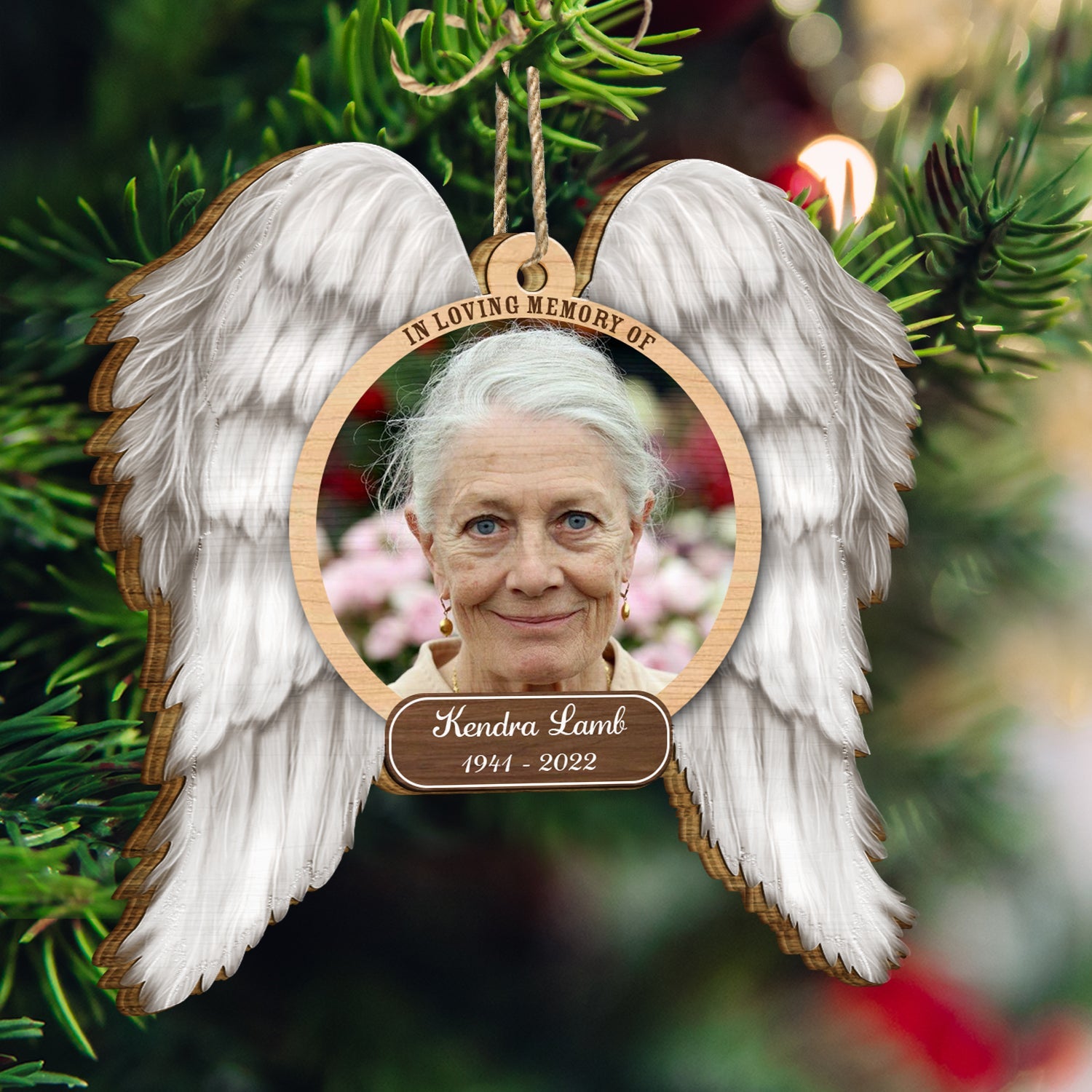 Custom Photo In Loving Memory Angel Wings - Memorial Gift - Personalized Custom Shaped Wooden Ornament ORNA1210