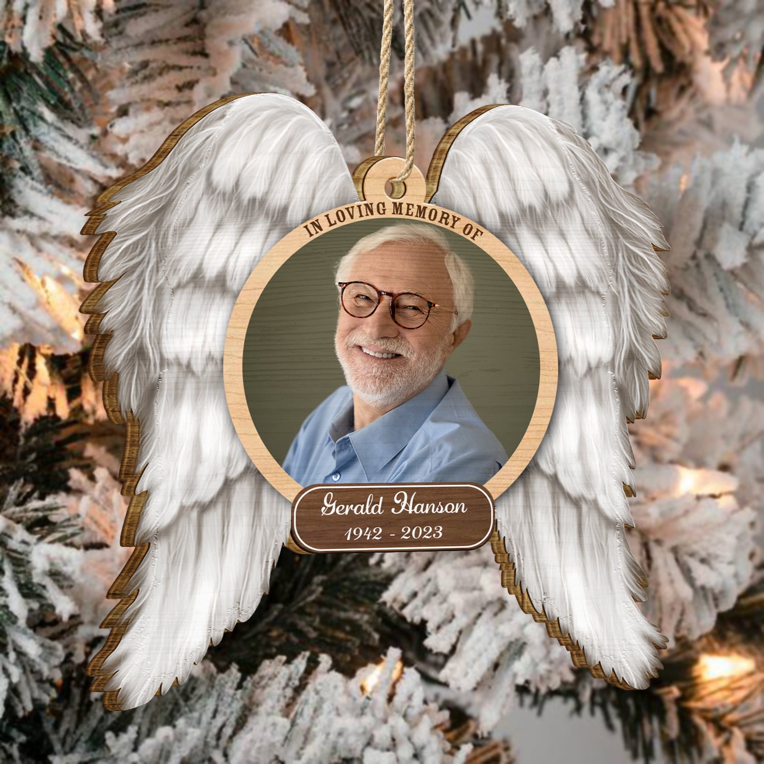Custom Photo In Loving Memory Angel Wings - Memorial Gift - Personalized Custom Shaped Wooden Ornament ORNA1210