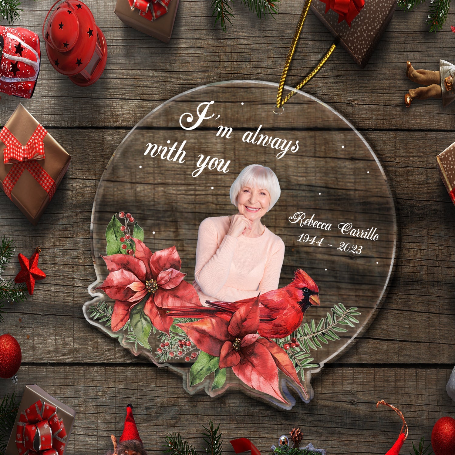 Custom Photo Cardinals I'm Always With You - Memorial Gift - Personalized Custom Shaped Acrylic Ornament ORNA1210