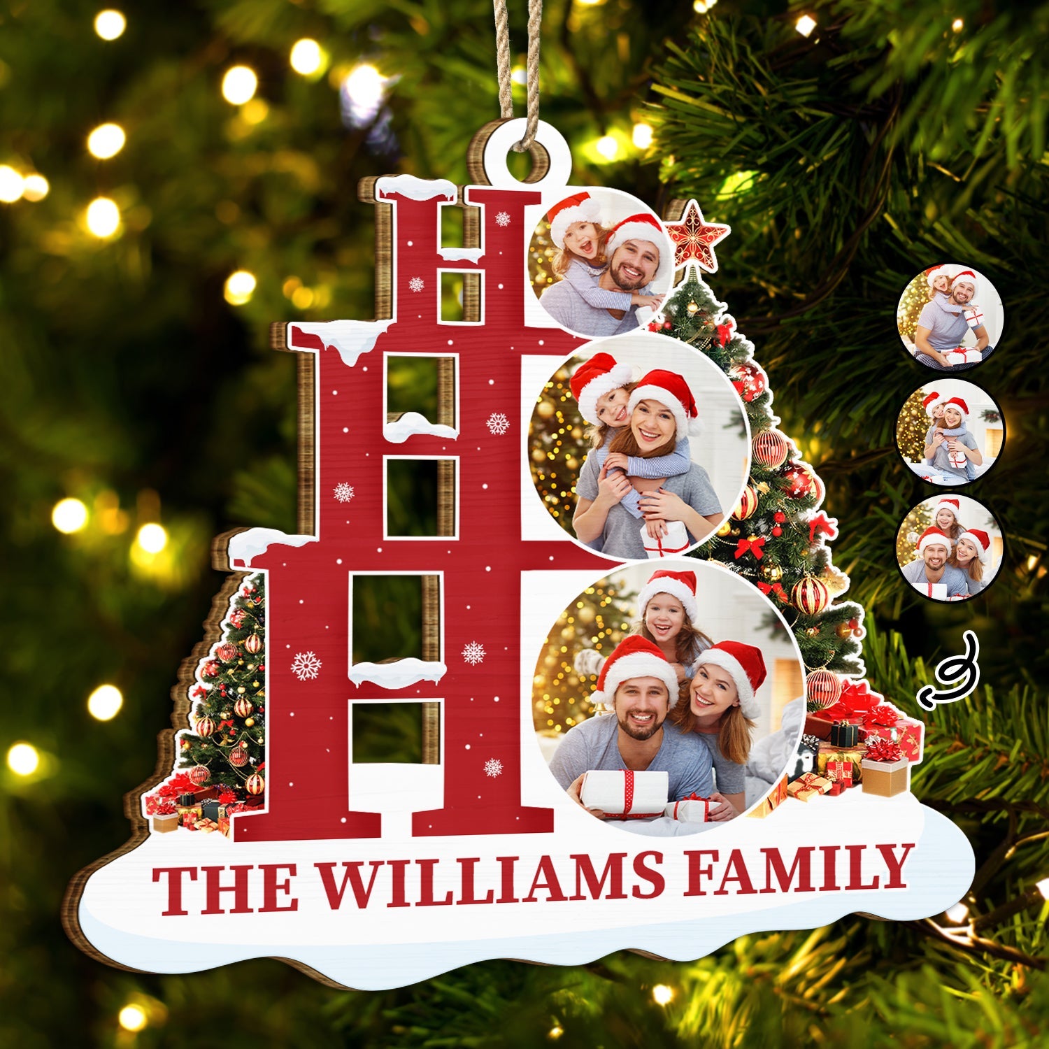Custom Photo Ho Ho Ho Family - Christmas Gift - Personalized Wooden Cutout Ornament ORNA1210