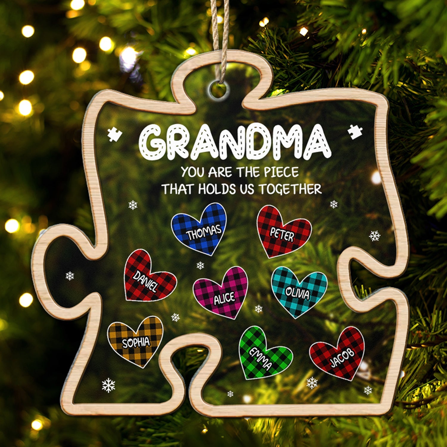 You Are The Piece That Holds Us Together - Christmas, Gift For Grandma, Grandpa, Mom, Dad - Personalized 2-Layered Mix Ornament ORNA1210