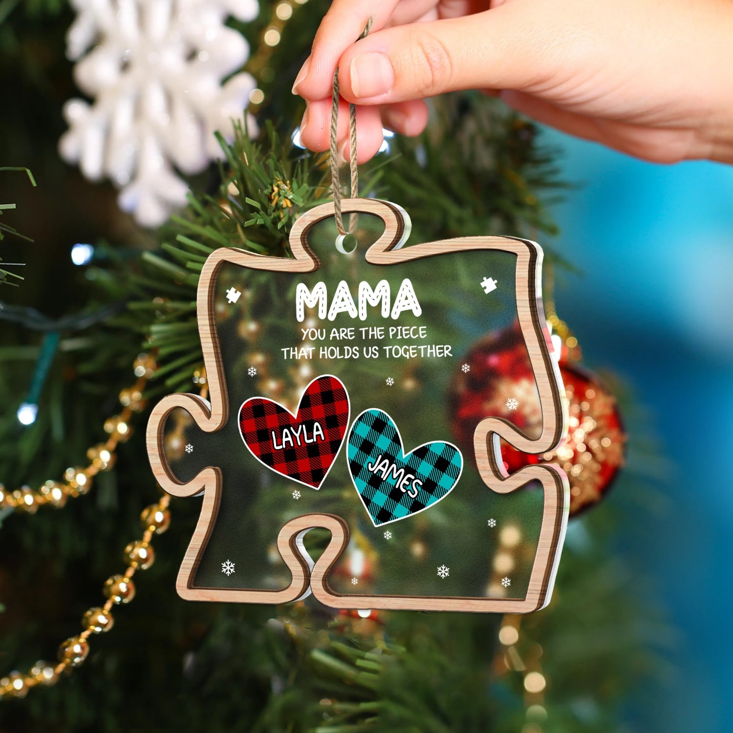 You Are The Piece That Holds Us Together - Christmas, Gift For Grandma, Grandpa, Mom, Dad - Personalized 2-Layered Mix Ornament ORNA1210