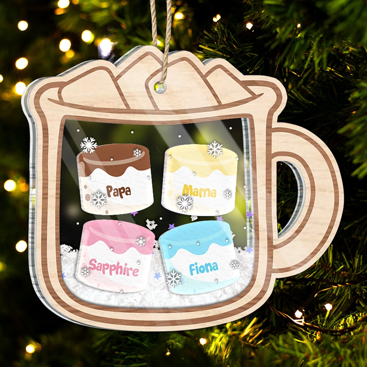 Hot Chocolate Marshmallow - Christmas, Family Gift - Personalized 3-Layered Acrylic Shaker Ornament ORNA1210