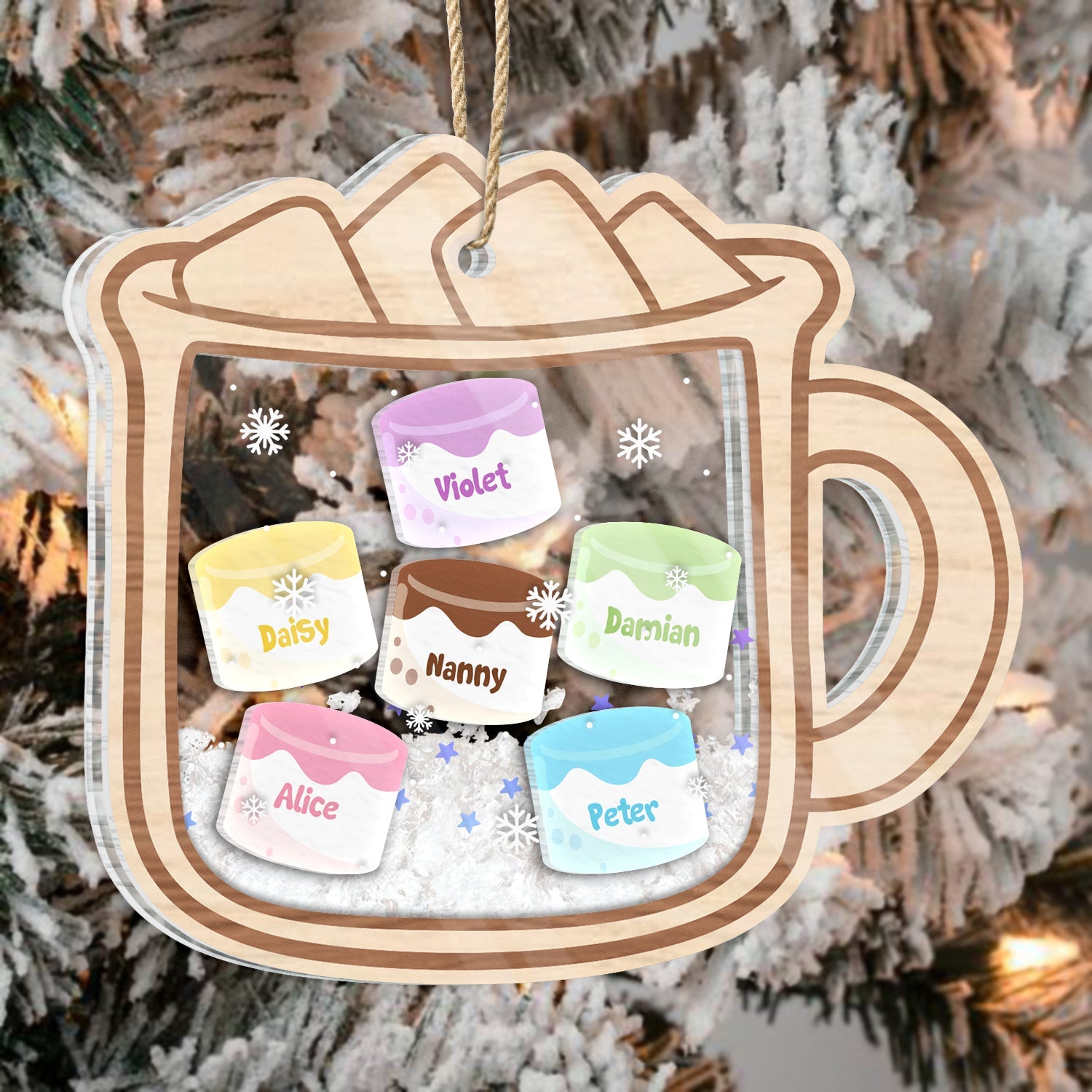 Hot Chocolate Marshmallow - Christmas, Family Gift - Personalized 3-Layered Acrylic Shaker Ornament ORNA1210